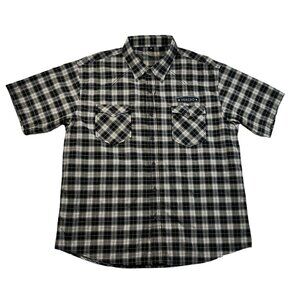 Vercho Shirt Men's S/S Plaid Button Up Cotton Polyester Black Gray Yellow XL